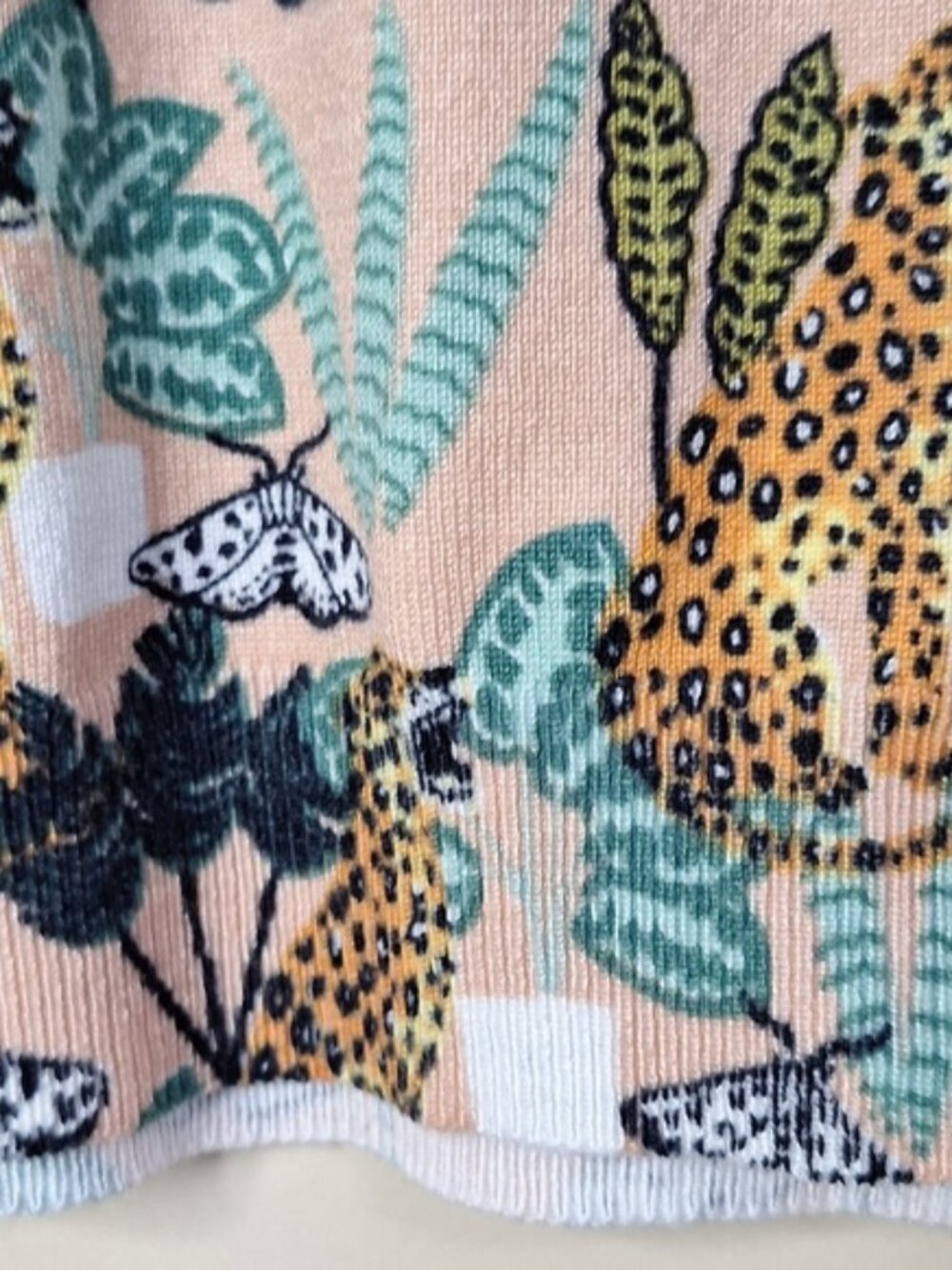 Pepaloves Anthropologie Jungle Cat Sweater Tee Tropical Boho Womens Small - Picture 6 of 12